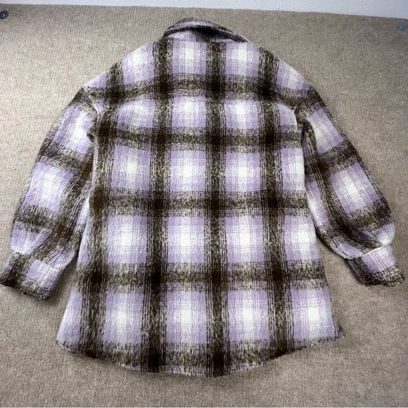 Bagatelle Purple Plaid Women’s Jacket Shacket Button Up Size Small Oversized - Picture 4 of 14